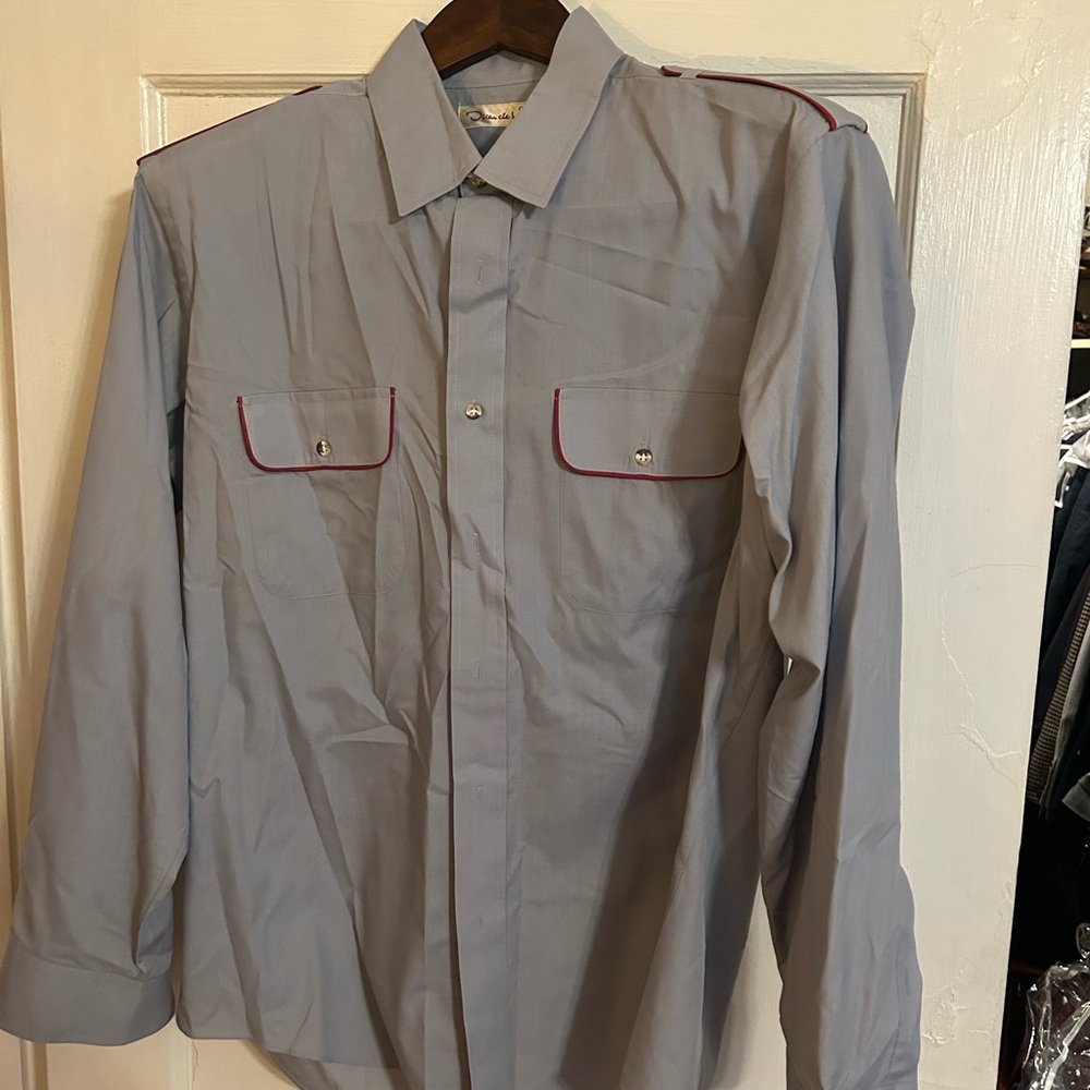 Oscar de la Renta Light Blue Shirt with Red Trim